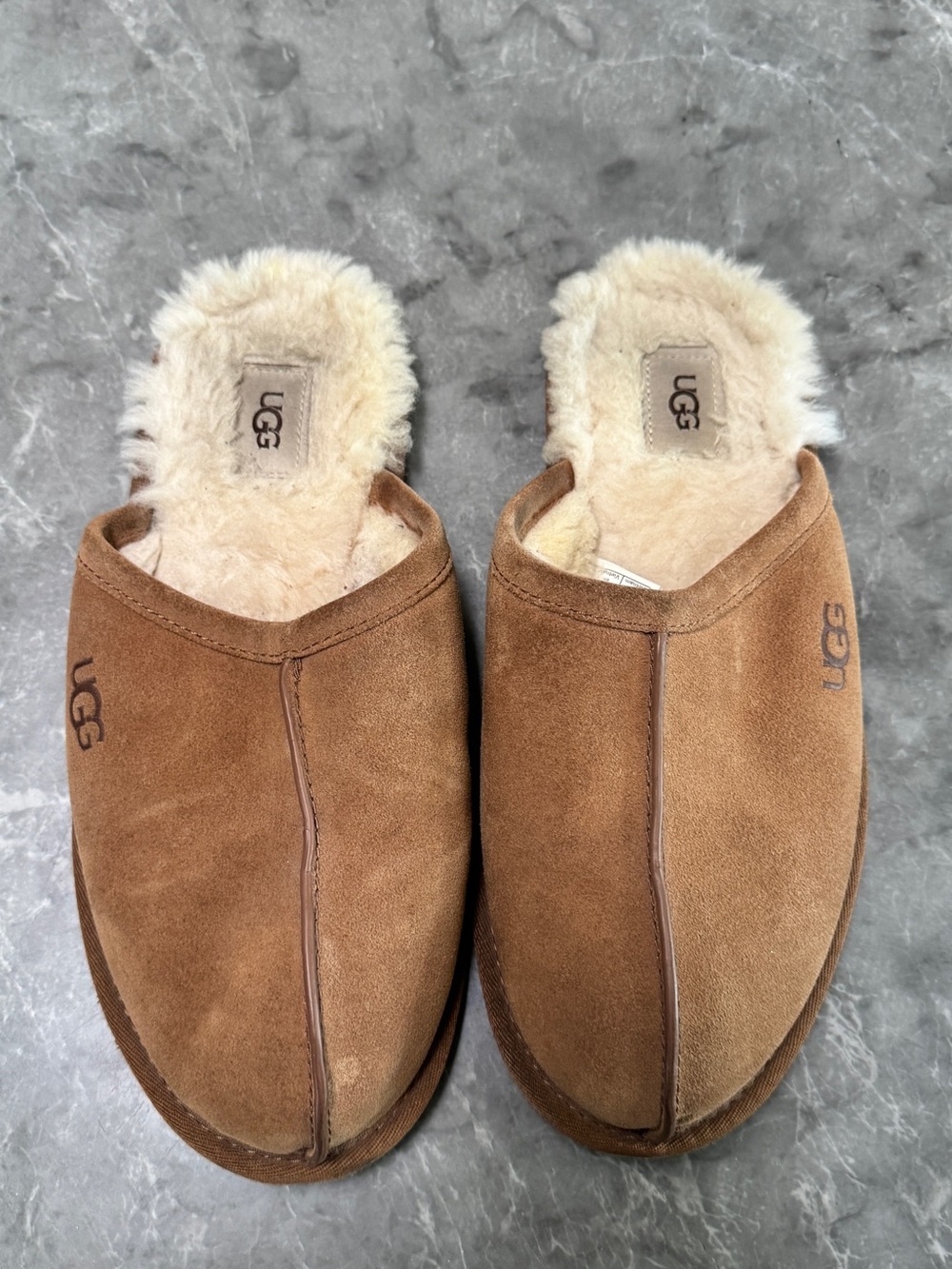 UGG Men's Chestnut Suede Shearling-Lined Slip-Ons